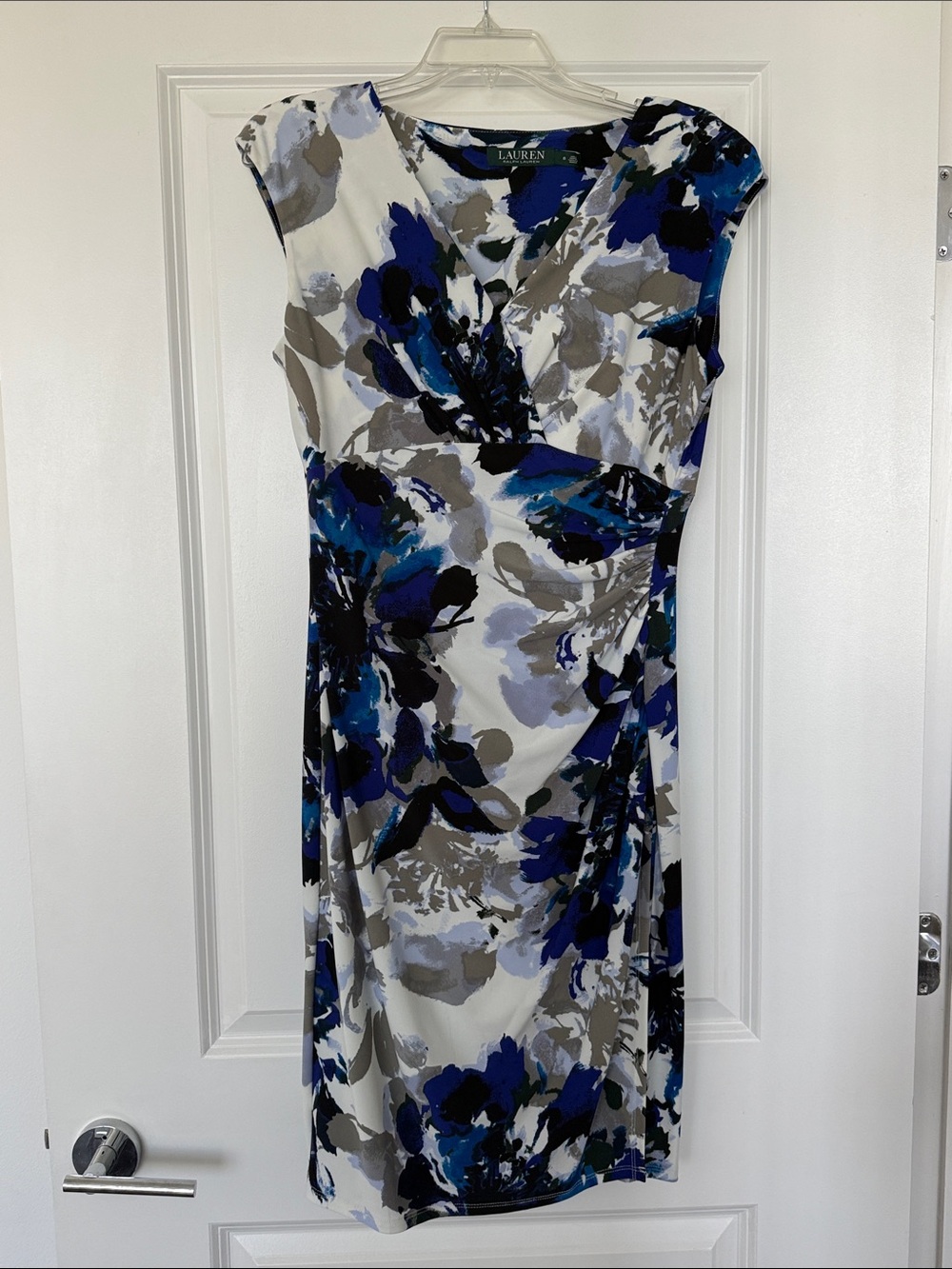 LAUREN Floral Sheath Dress in Blue and Gray